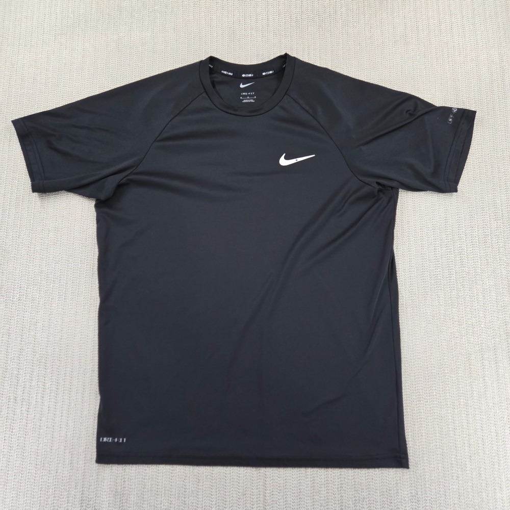 Nike Swim Shirt Mens Medium Black Dri-FIT Short Sleeve Swoosh Athletic Tee
